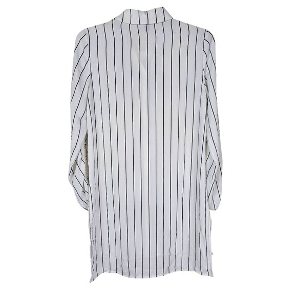 Eileen Fisher Silk Crepe Button Up Shirt PS Ivory Painterly Stripe Ruched Sleeve - Picture 2 of 12